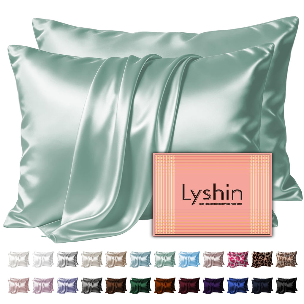 LYSHIN Silk Pillow Cases Standard Size with Hidden Zipper, Silver Grey