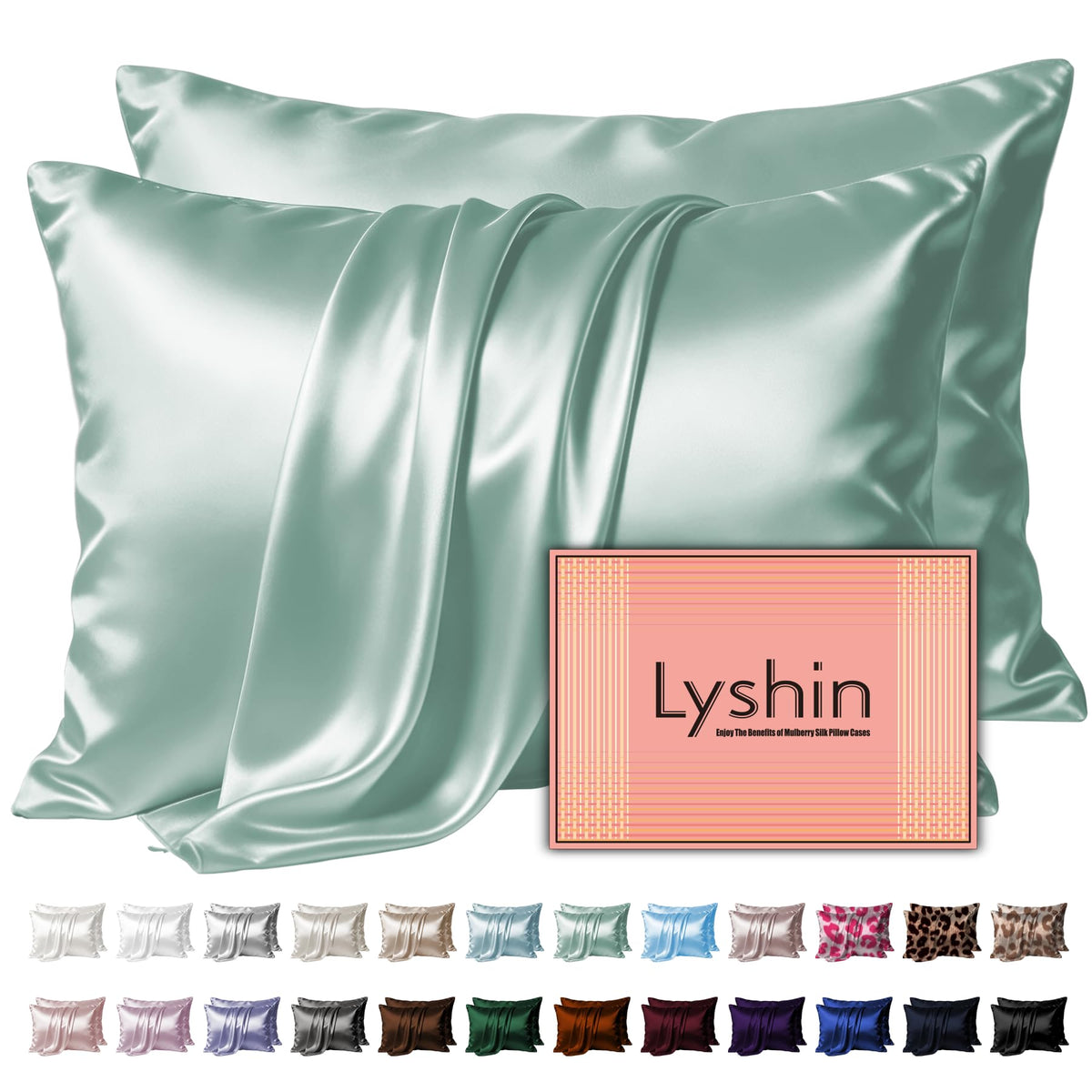 LYSHIN Silk Pillow Cases Standard Size with Hidden Zipper, Silver Grey
