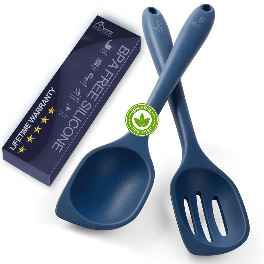 HOTEC 2-Pack 12.5 inch Silicone Cooking Spoon Spatula, Classic Blue