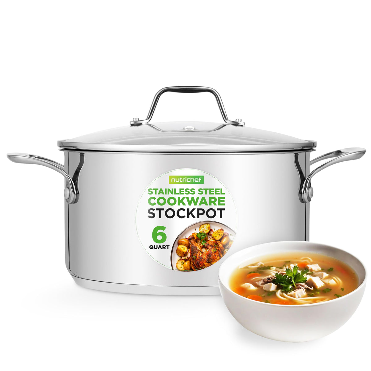 NutriChef 15-Quart Stainless Steel Stock Pot with Tempered Glass Lid - Induction Compatible Large Stockpot, Ideal for Stews & Soups, Dishwasher Safe - NCSP16