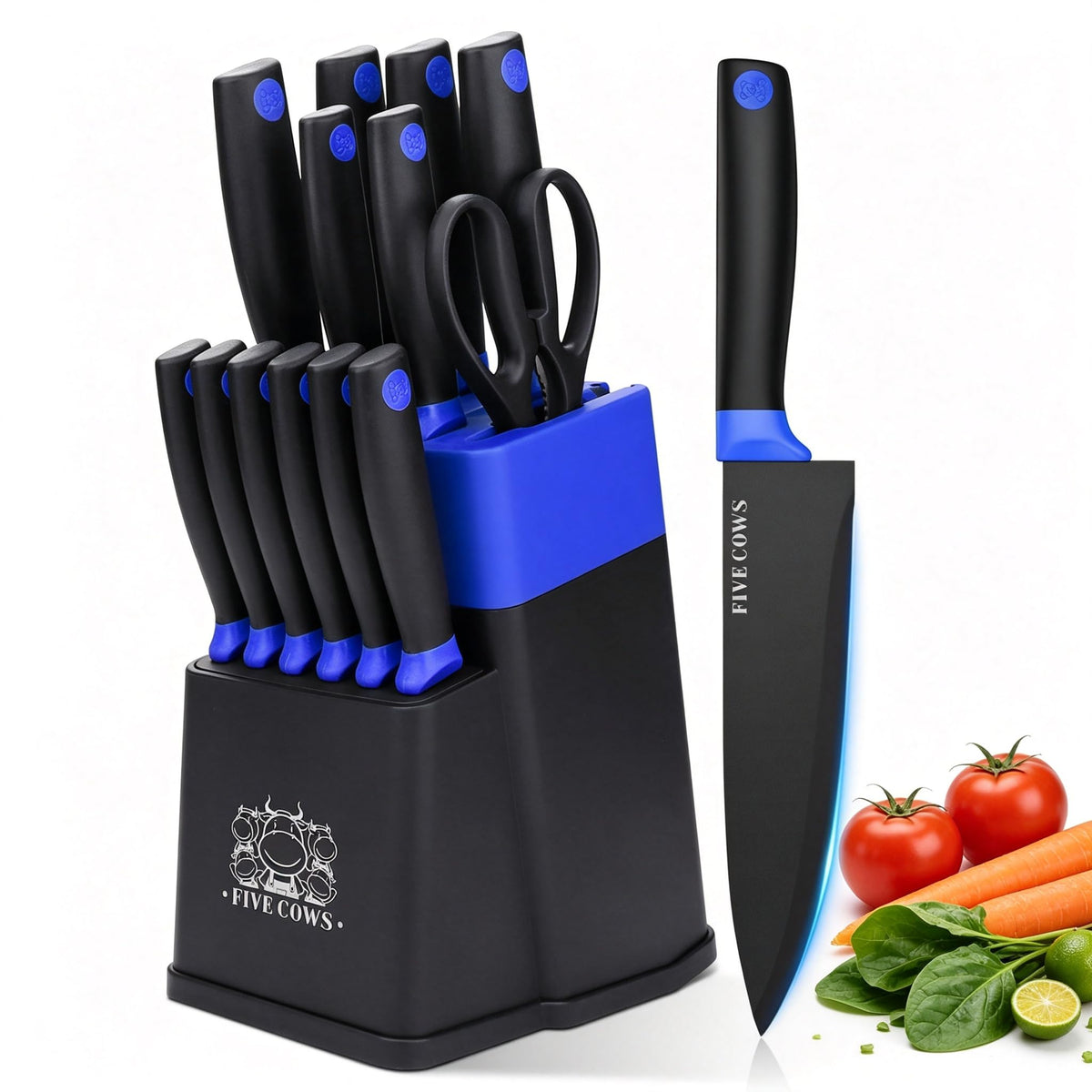 14 Pcs Kitchen Knife Block Set with Sharpener German High Carbon Stainless Steel Chef Knives, Razor-Sharp & Durable, Lightweight Anti-Slip Handle, Professional Set for Home & Kitchen (Red)