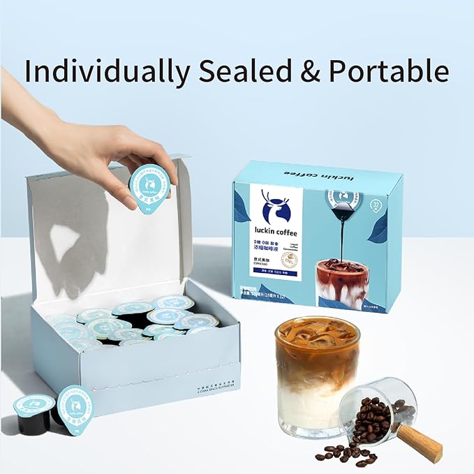 Luckin Sugar-Free Coffee Concentrate,(32 Count) On-the-Go Instant Coffee Liquid for Cold Brew, Lattes & Daily Drinks. Peel and Pour Pods Hot or Iced.