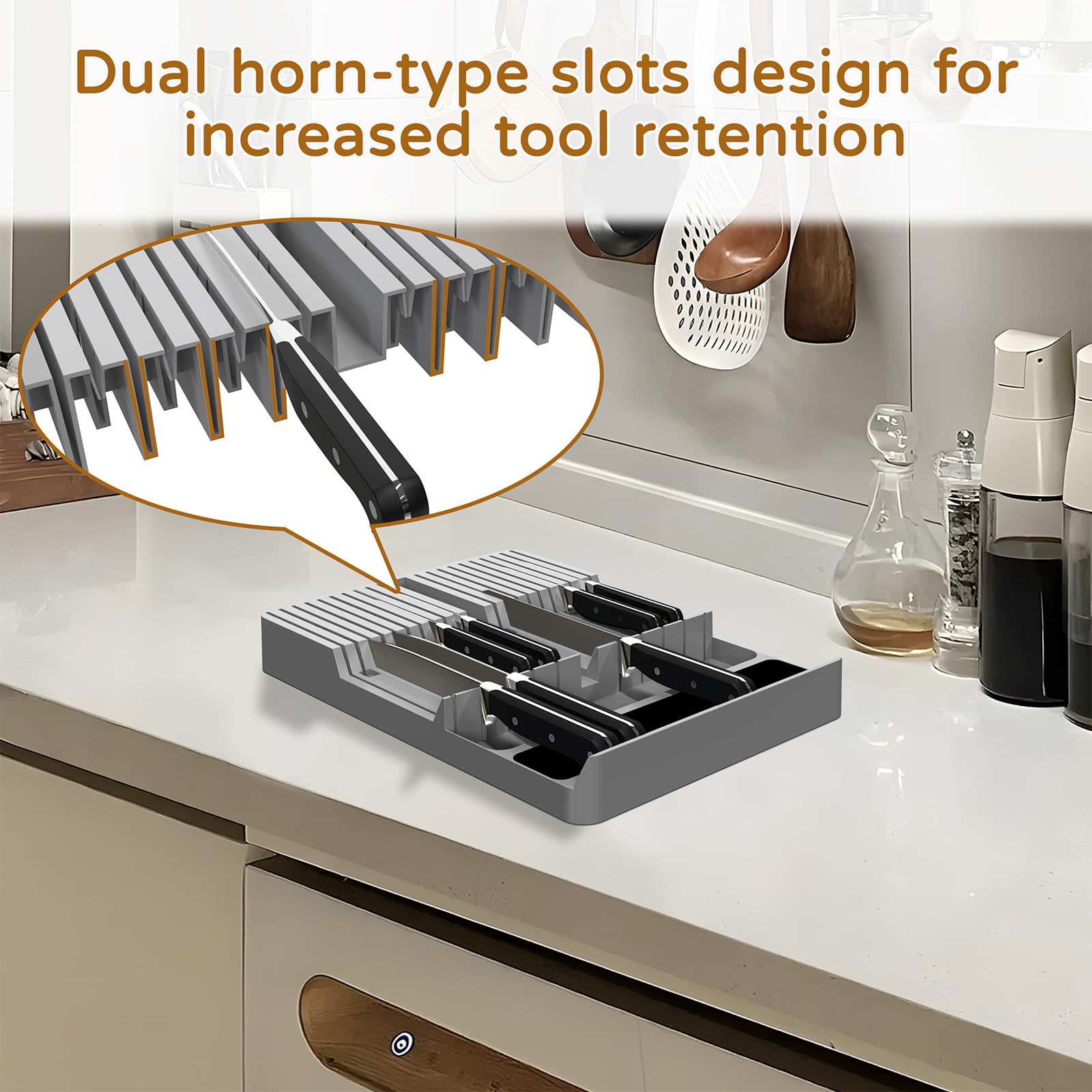 NIUXX Knife Drawer Organizer, Large Capacity In-Drawer Knife Block Set