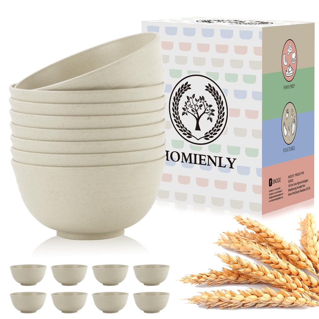 Homienly Soup Bowls, Cereal Bowl, Premium Wheat Straw Bowls Set of 8, Unbreakable Plastic Bowls Microwave Safe, Dishwasher Safe Serving Bowl for Kitchen, Breakfast, Dinner, Salad, Poke (Blue, 26 OZ)
