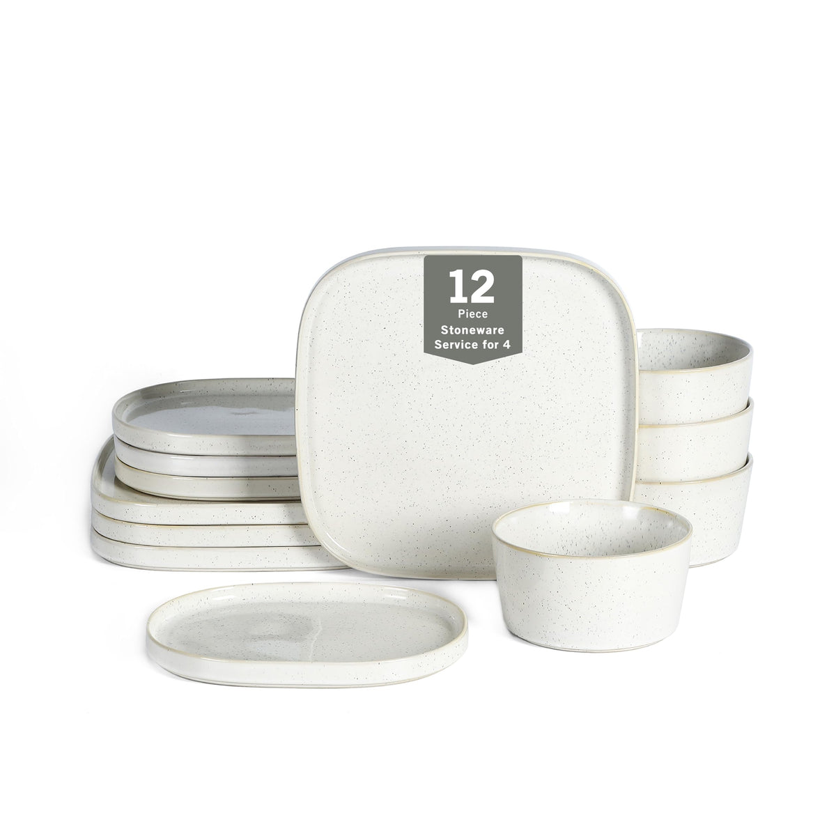 Stone Lain Cairo 12-Piece Dinnerware Stoneware, Plates and Bowls, Microwave and Dishwasher Safe, Includes Dinner and Salad Plates, Cereal Bowls, Dish Set for 4, Grey