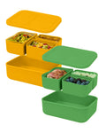 Versatyle Platinum Silicone Bento Lunch Box Set of 2 – 3 Compartments, Leakproof, Versatile, Durable, Microwave & Freezer Safe, Meal Prep, Food Storage for All Ages (Watermelon Green & Gold Honey)