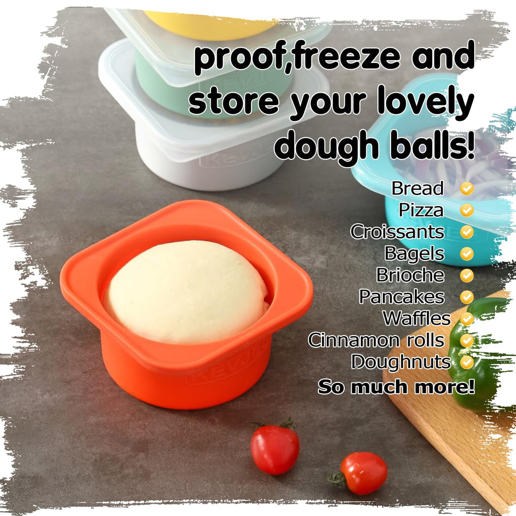 KEVJES Stackable Silicone Artisan Pizza Dough Proofing Containers with Lids (3 Red)