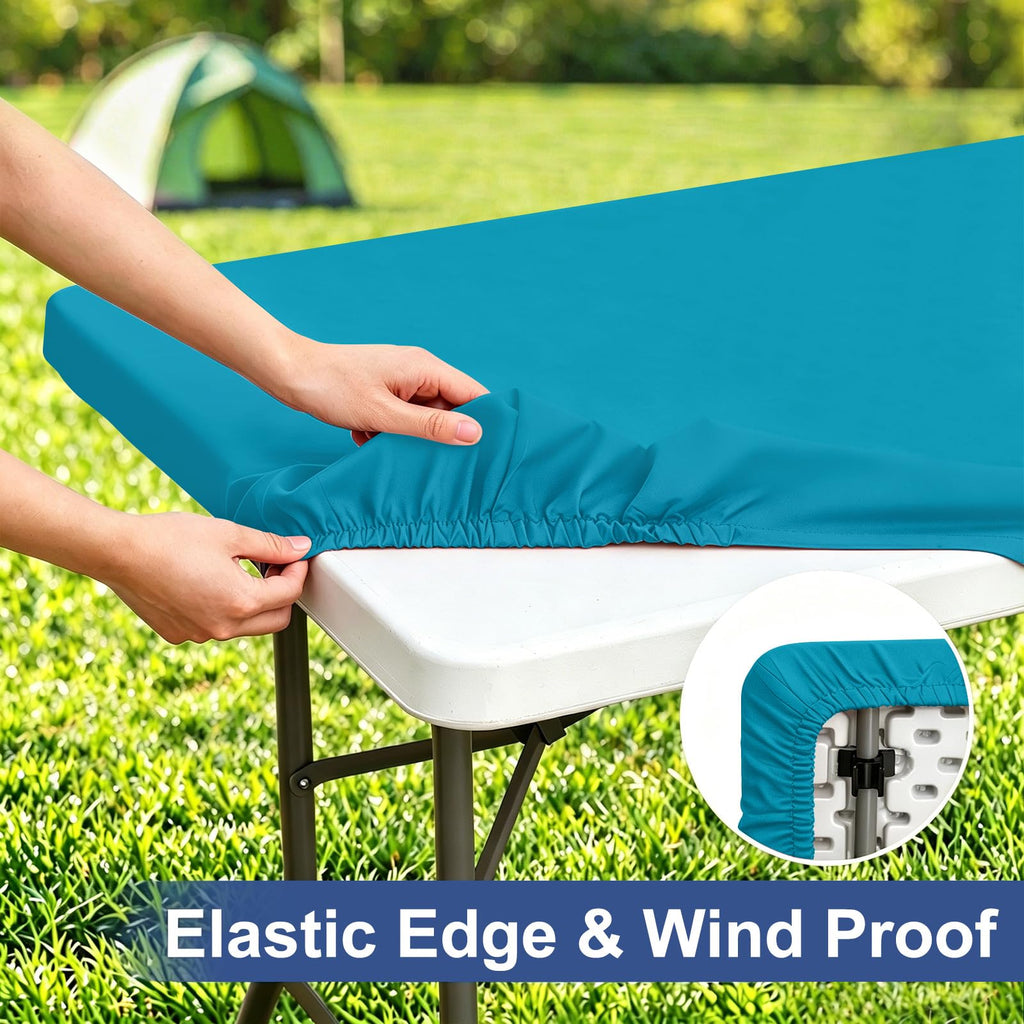 homing Rectangle Table Cloth Cover, Waterproof Polyester Elastic Fitted Tablecloth, Fits for 6 Foot Folding Tables, Washable Table Protector for Picnic, Camping, Outdoor (Teal, 30" x 72")