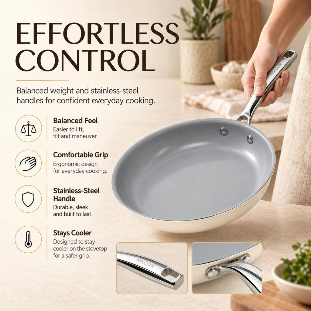 Kikcoin Ceramic Nonstick Frying Pans Set, 3 Piece Skillets (8"+9.5"+11")