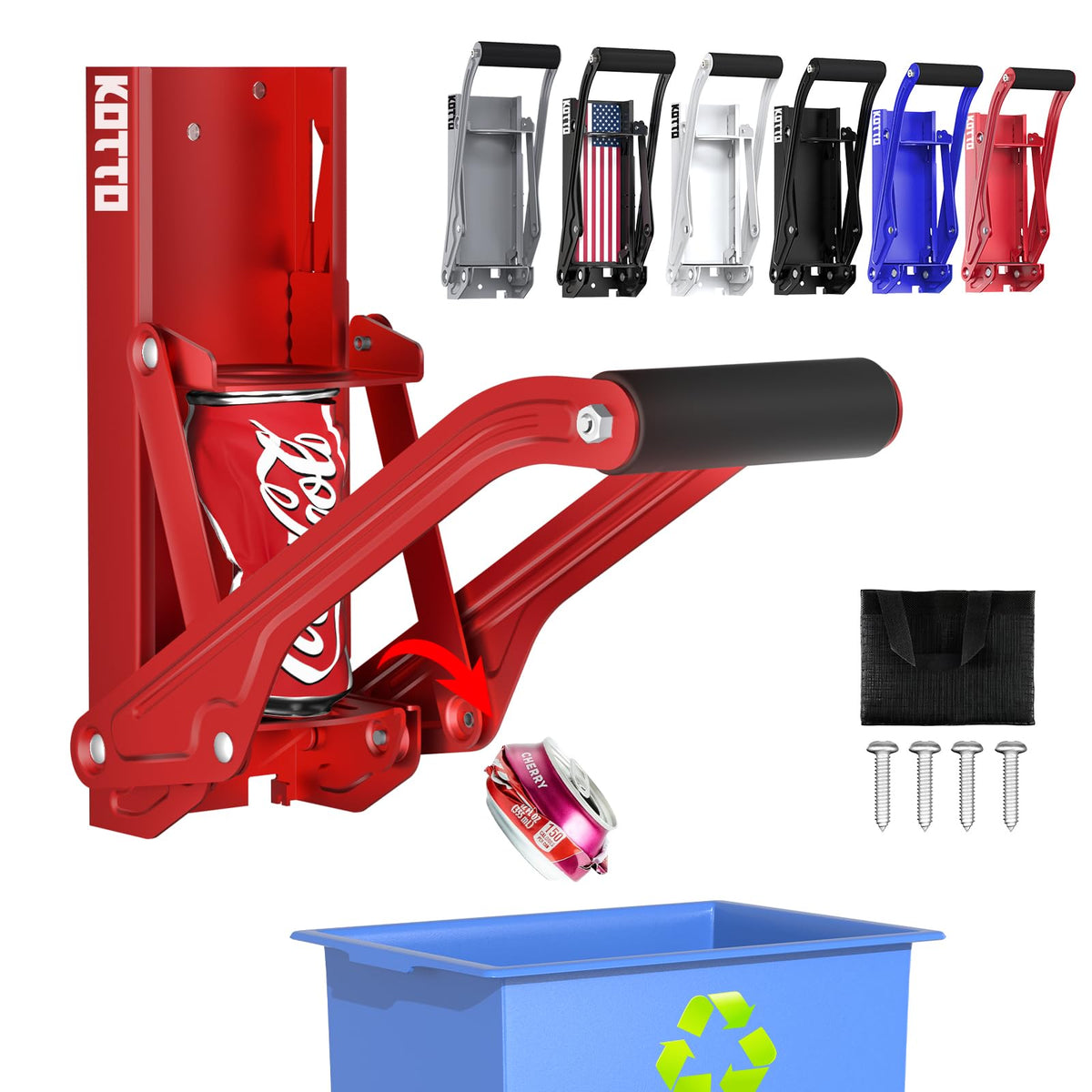 Kotto Can Crusher Wall Mounted for Recycling 8-16oz Aluminum Cans