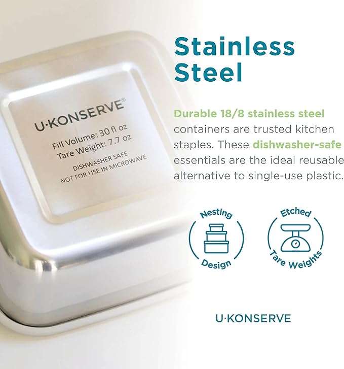 U Konserve Stainless Steel Food Storage Bento Box Container, Leak Proof Silicone Lid Dishwasher Safe - Plastic Free (15oz Teal)