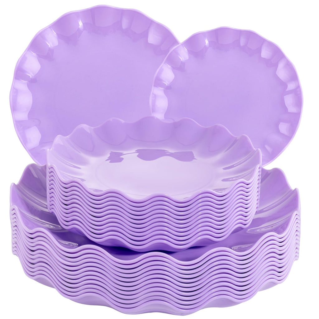 LIYH 24Pcs Green Unbreakable Plastic Plates for Birthday Scalloped