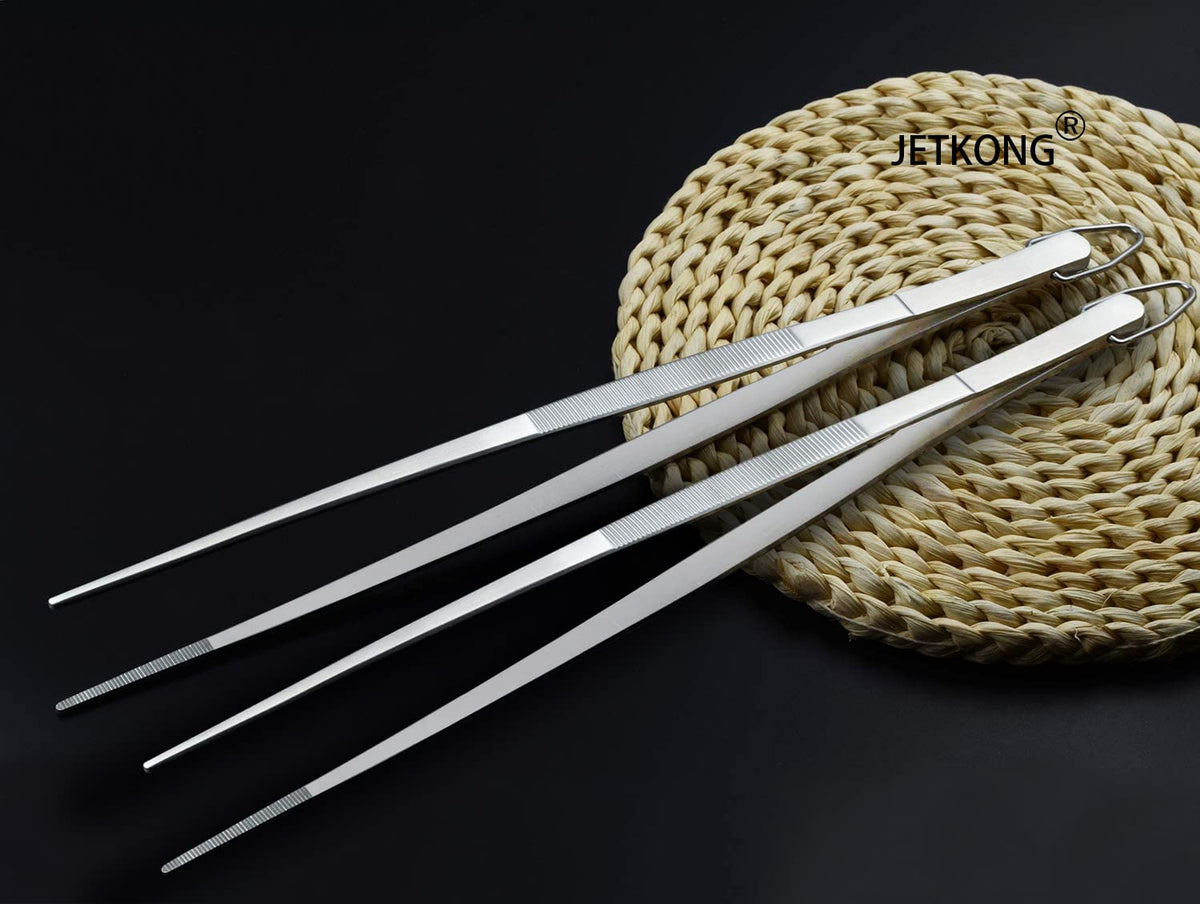 JETKONG 2 Pieces Extra-Long Tweezer Tongs 12-Inch Stainless Steel Tweezers Chef Tweezers