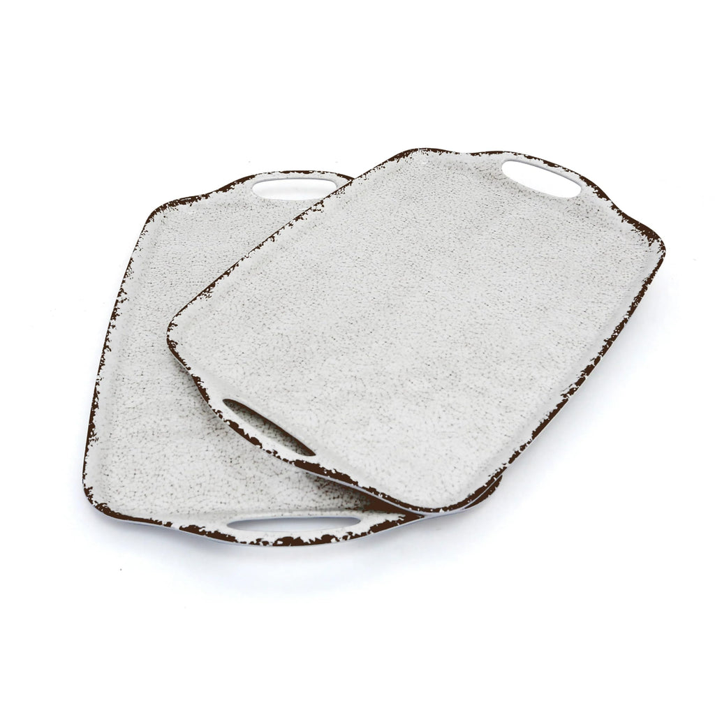 TP Melamine Serving Trays with Handles, 17” x 12”, Set of 2, Pure White
