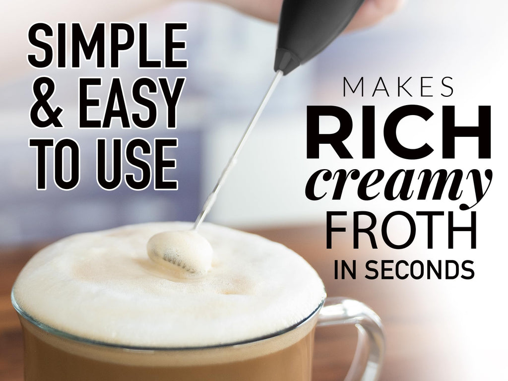 Zulay Premium Gift Milk Frother Set – Handheld Coffee Frother with Stand, 12oz/350ml Frothing Pitcher + 4 Latte Art Stencils – 13,000 RPM Motor, SS Whisk, Battery Operated – Barista Kit (Exec Black)