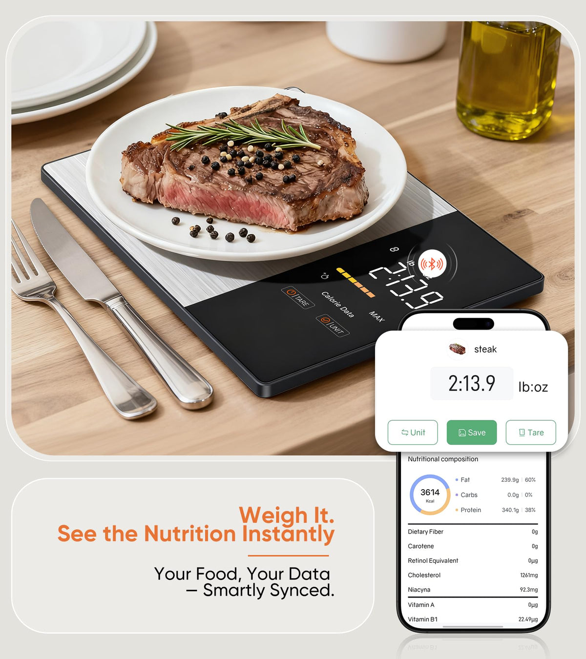 Food Kitchen Scale with Nutritional Calculator, Tracks 23 Nutrients