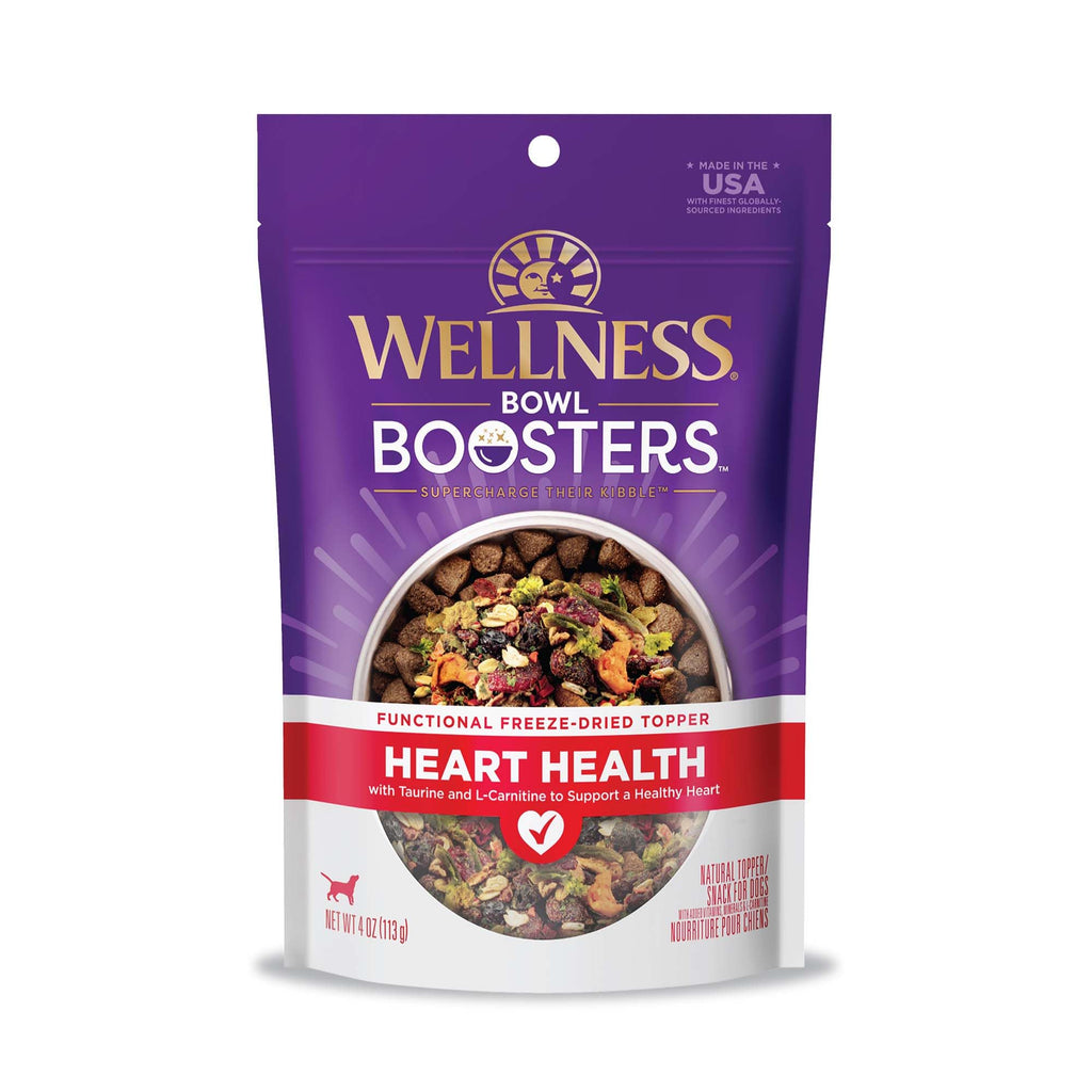 Wellness Bowl Boosters Heart Health Dog Food Topper with Freeze Dried Pieces for Small, Medium, and Large Breeds, Grain Free, Natural, Chicken Recipe, 4 oz Bag