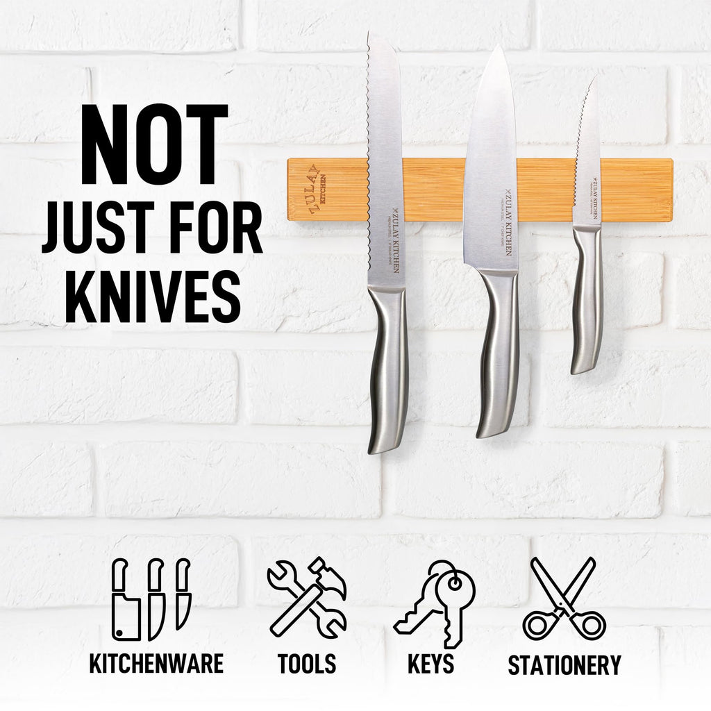 Zulay 11.75" Seamless Maple Wood Magnetic Knife Holder - Wooden Magnetic Knife Strip for Organizing your Kitchen - Elegant & Multifunctional Magnet Holder for Wall with Easy Installation