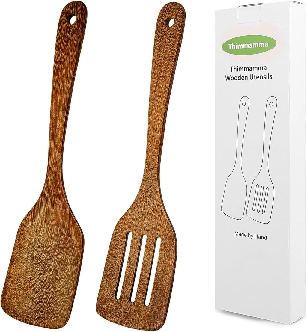 Wooden Spatula, Heat Resistant Cooking Wood Spatulas Spurtles for Non Stick Cookware Kitchen Use, Handmade Non Toxic Teak Wooden Cooking Utensil Spurtle Set for Cast Iron Baking Flipping, 4 Piece