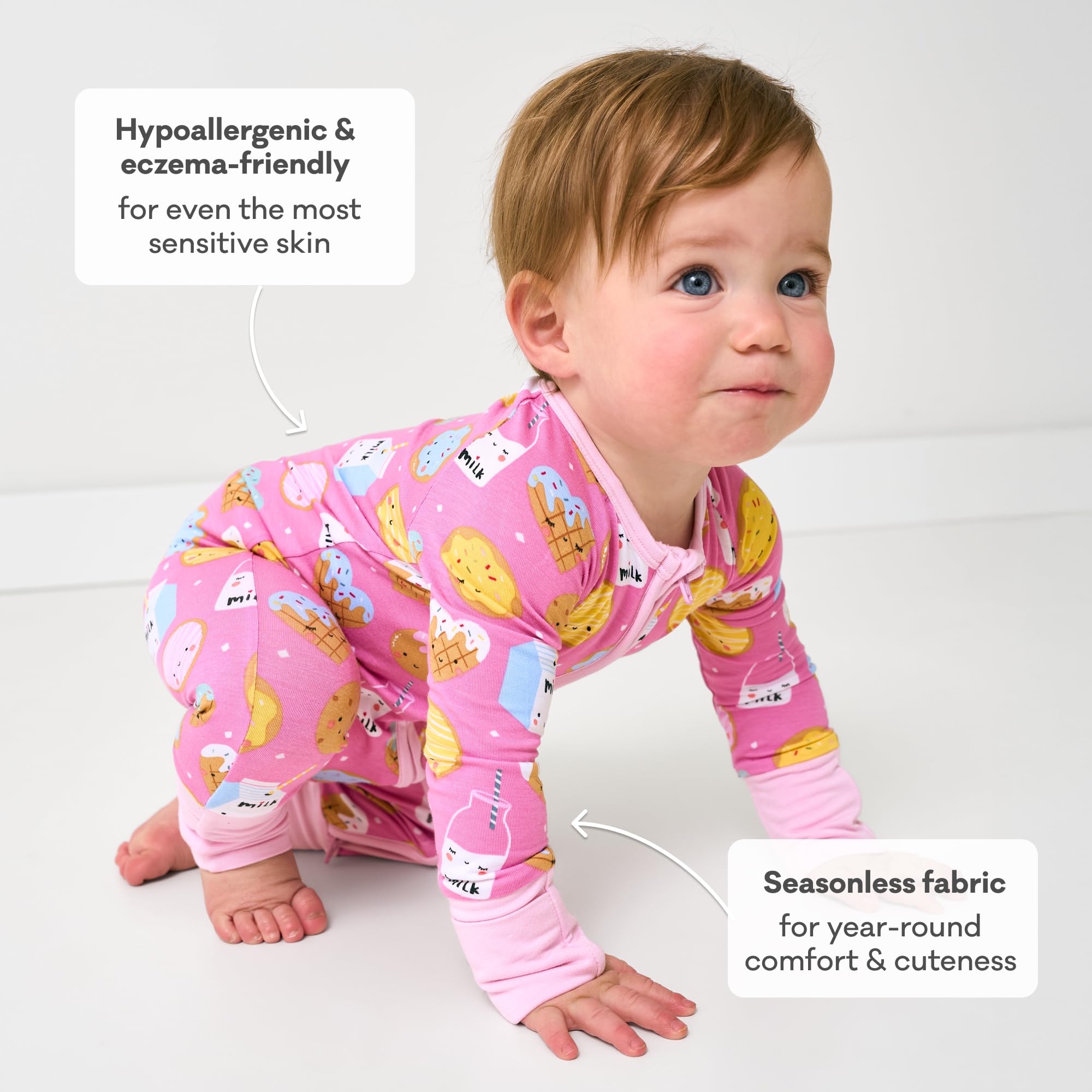 Little Sleepies Baby Pajamas, Pink Cookies & Milk, 6-12M