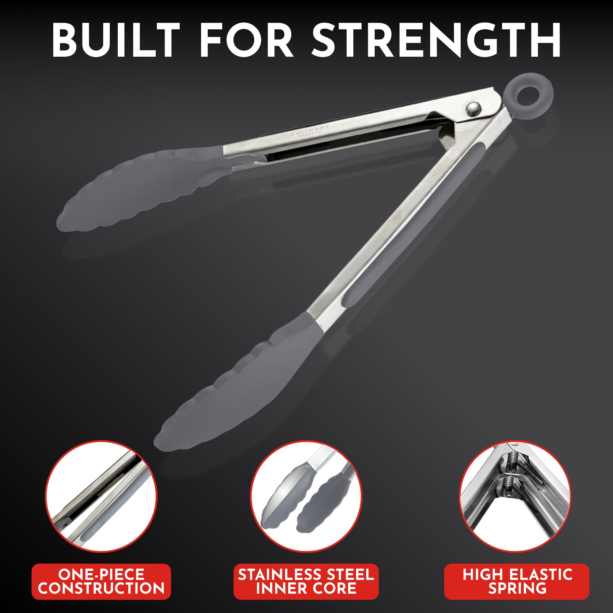 Kitchen Tongs - 12, 9 & 7 Inch Locking Silicone Tongs for Cooking, Set of 3