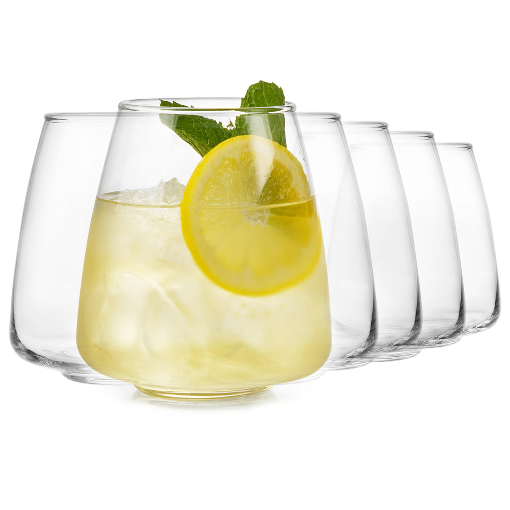 Libbey Stemless Wine Glasses Set of 12, Dishwasher Safe Red and White Wine Glass Set, Clear Drinking Glasses Set of 12 for Cocktails, Water, and More