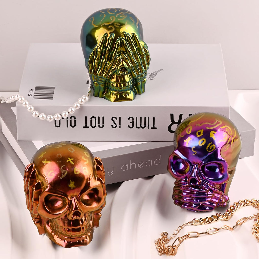 Actvty Skull Resin Molds, 3 Pieces Hear-no, Speak-no, See-no Evil Skull Silicone Molds for Resin Casting, 3D Skull Epoxy Molds for DIY Resin Crafts, Halloween Home Decor, translucent