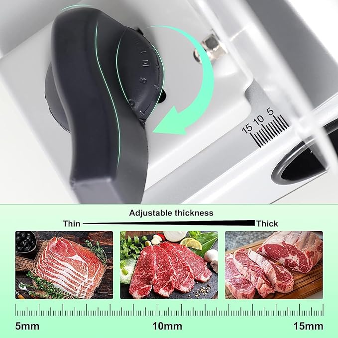 OSTBA Meat Slicer Machine, Two 6.7” Removable Stainless Steel Blades and Food Carriage, 150W Electric Deli Food Slicer for Home Use, Easy to Clean, 0-15mm Adjustable Thickness for Meat, Cheese, Bread