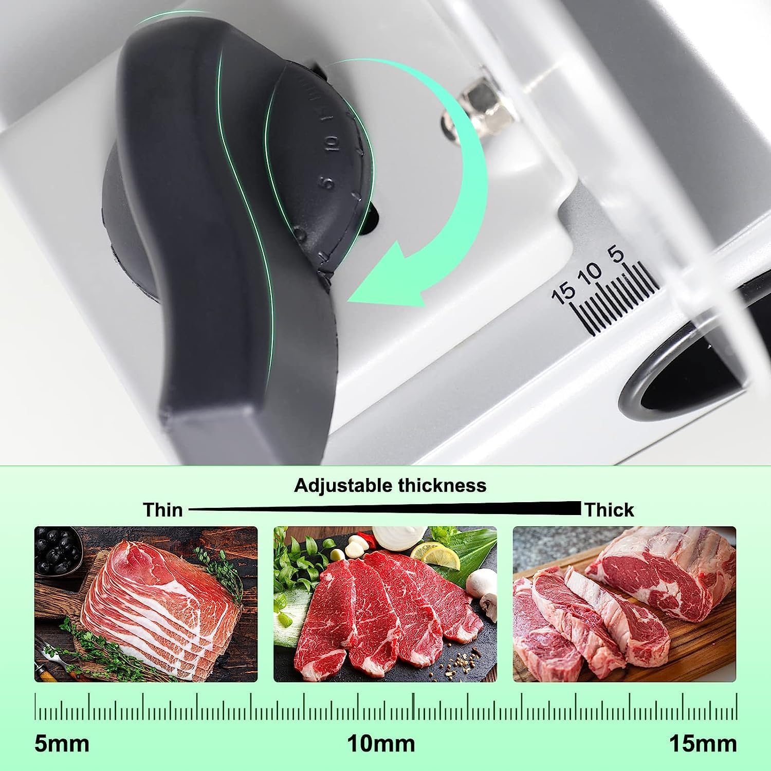 OSTBA Meat Slicer Machine for Home, Electric Deli Food Slicer with Removable 6.7” Stainless Steel Blades, 0-15mm Adjustable Thickness, Easy to Clean, 150W, Ideal for Cold Cuts, Cheese, Bread, Fruit