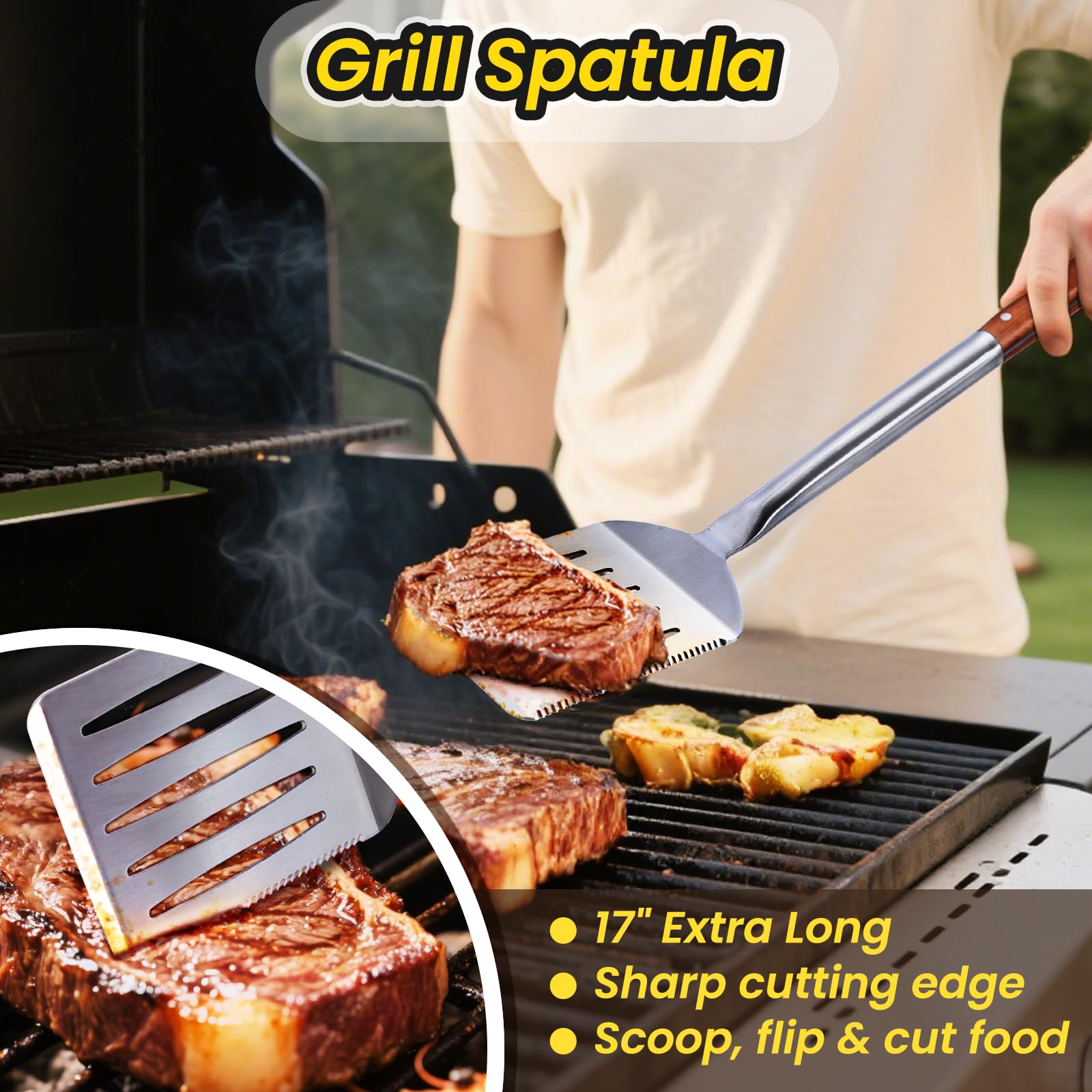 FamilyKit 4PCS Grilling Accessories Rose Wooden BBQ Grilling Tools Set