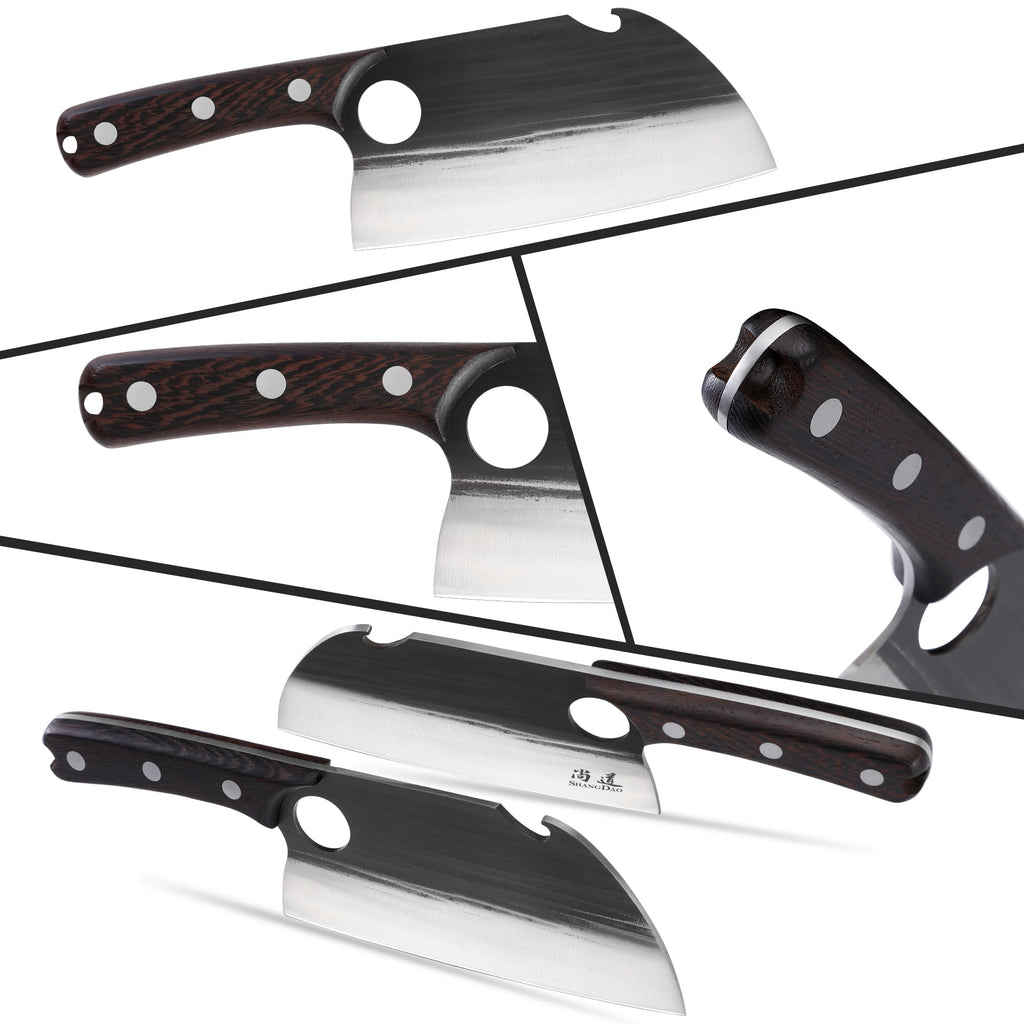 SHANGDAO 7" Deba Knife, Hand Forged Cleaver Butcher Knife for Meat Cutting, Japanese Kitchen Viking Knife with Sheath, Cooking Knife for Kitchen and Outdoor Camping, Thanksgiving Christmas Gifts