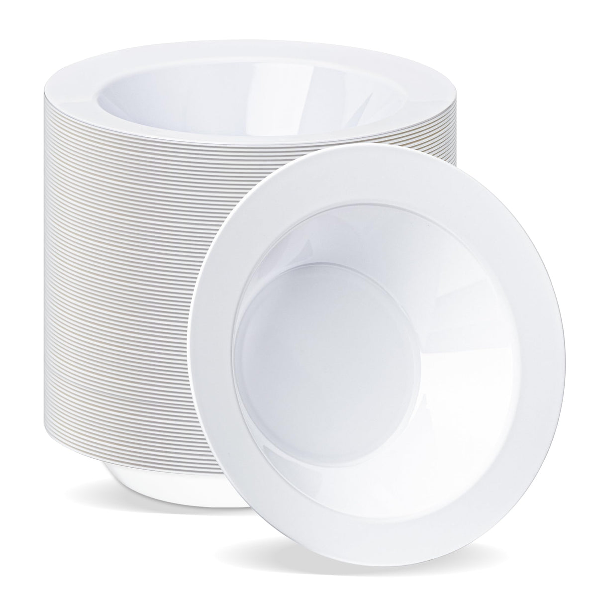 BESTVIP 100 Pack 12 oz White Plastic Bowls, Disposable Soup Bowls