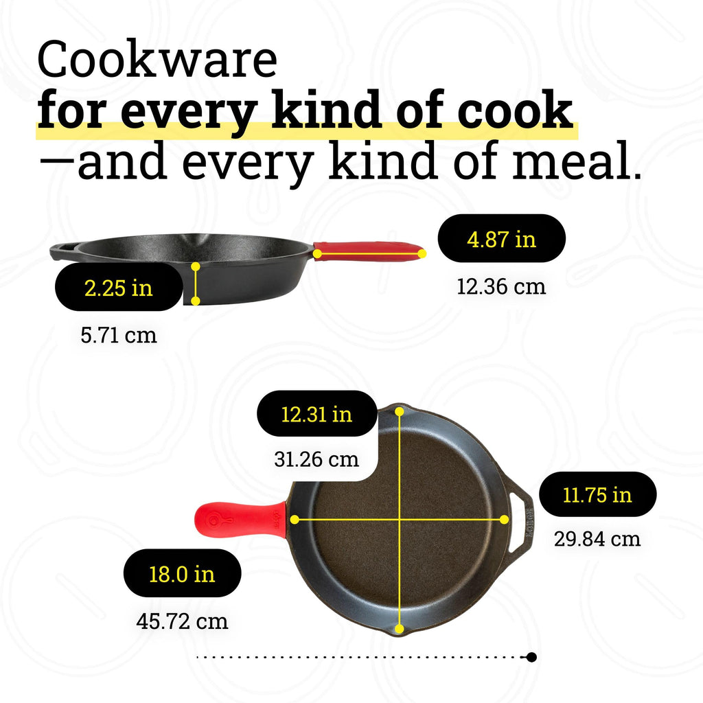 Lodge Pre-Seasoned Cast Iron Skillet with Silicone Handle Holder, 12 Inches
