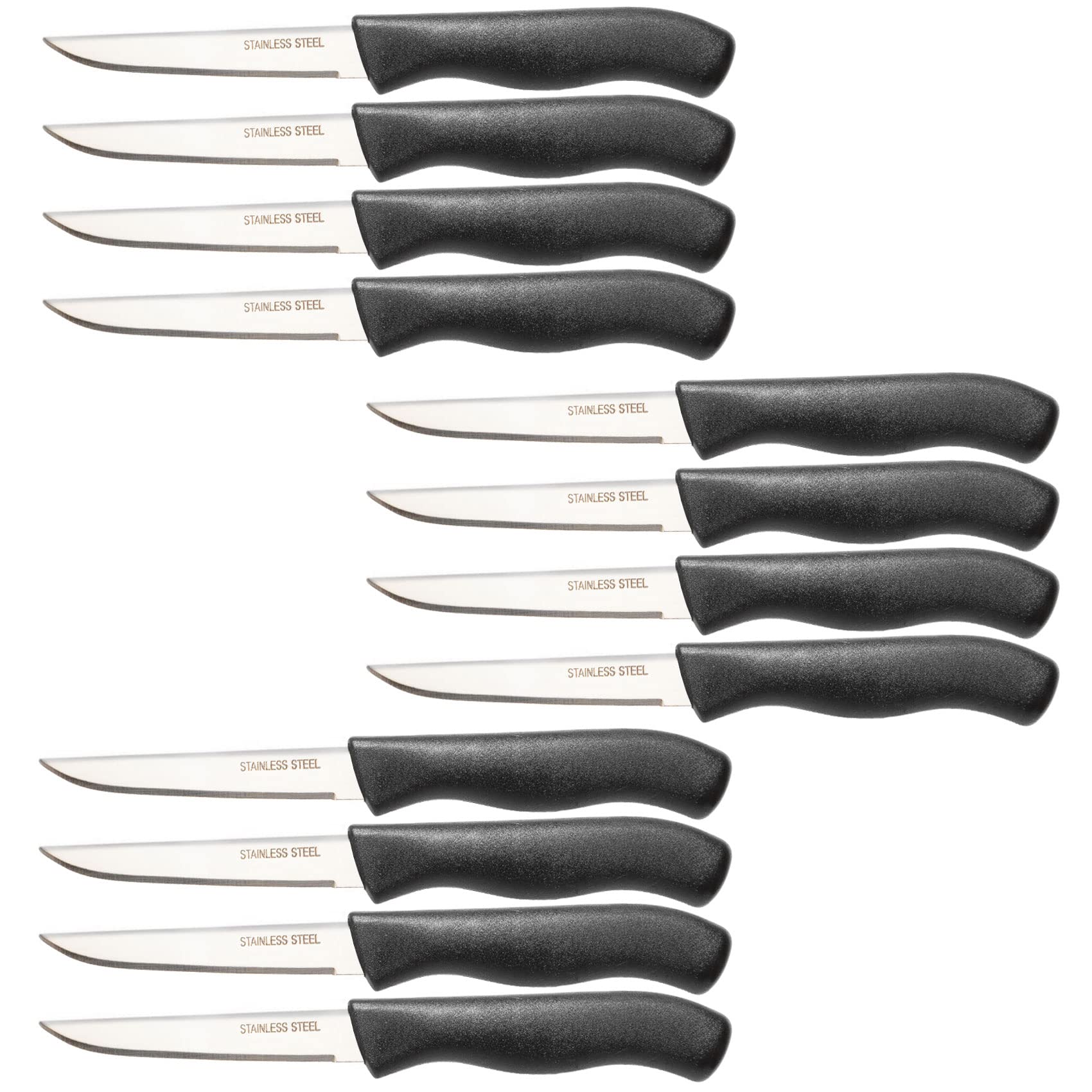 Brenium Paring and Garnishing Knife, 12-Piece Set, Straight Edge, Black