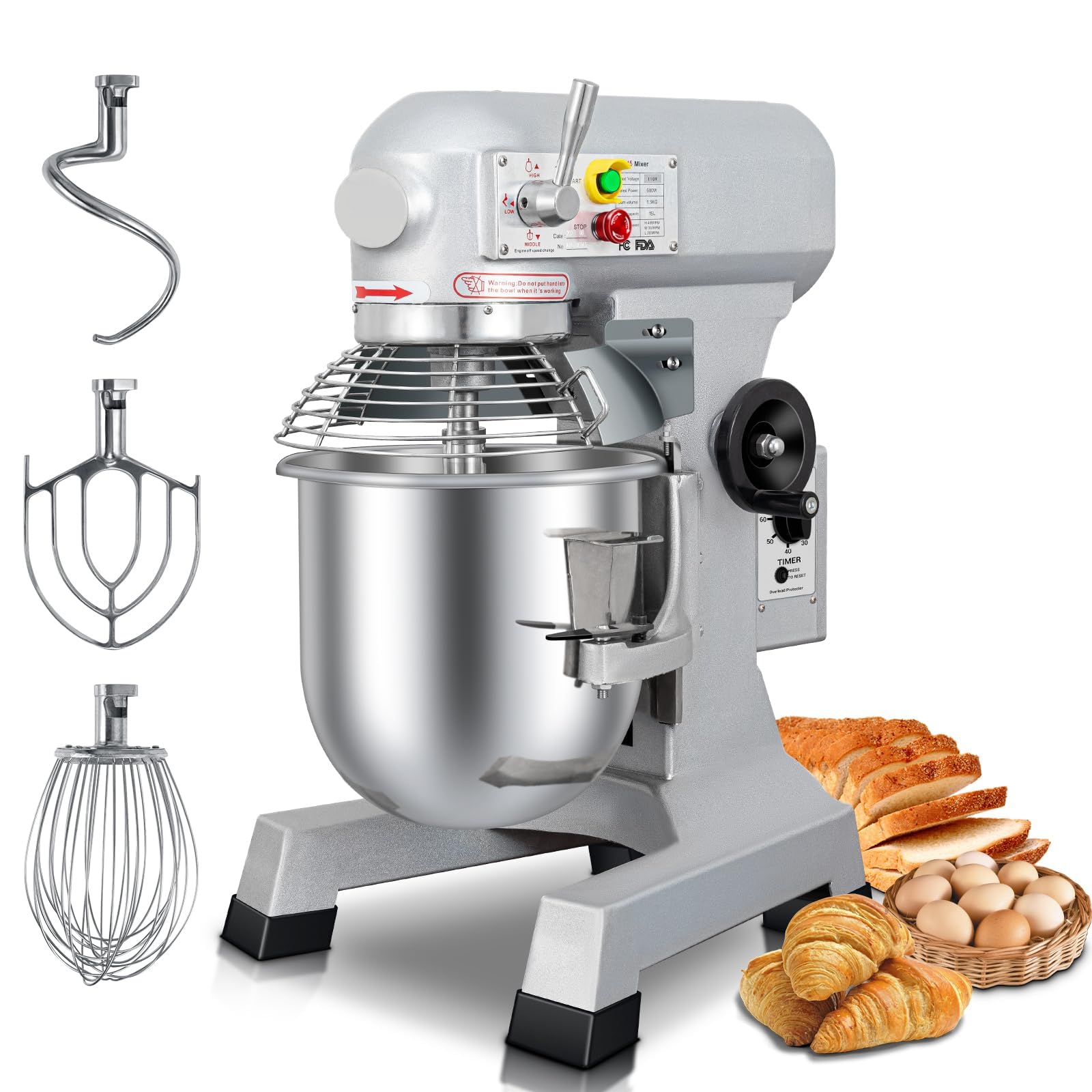 BOSBAK 30 QT Stand Mixer, Commercial Industrial Grade Kitchen Electric Food Mixer with Stainless Steel Bowl, 3 Types of Mixing Tools, Built for Professional Baking: Effortlessly Handles Large Recipes
