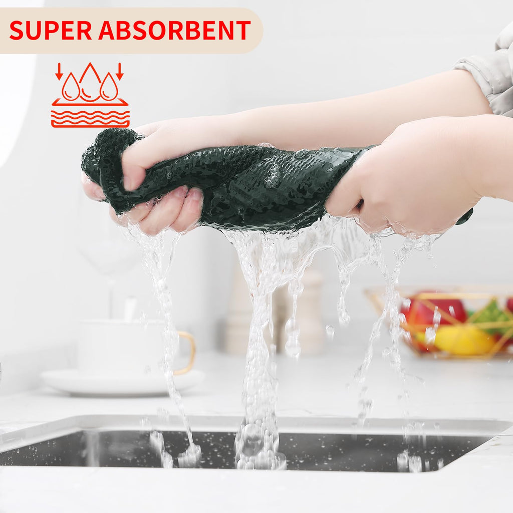 Homaxy 100% Cotton Waffle Weave Kitchen Dish Cloths, Ultra Soft Absorbent Quick Drying Dish Towels, 12 x 12 Inches, 6-Pack, Blackish Green