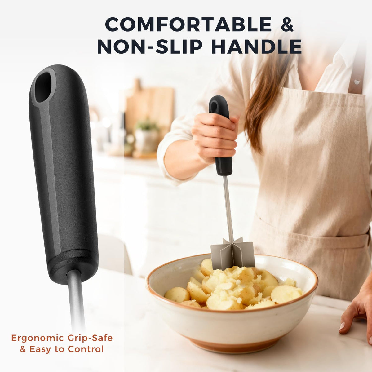 304 Stainless Steel Meat Chopper & Masher, Coinicxcel 10 Inch Heat Resistant Ground Beef Chopper Tool with 6 Curve Blades & Ergonomic Non-Slip Handle, Heavy-Duty Hamburger Smasher Tool Dishwasher Safe