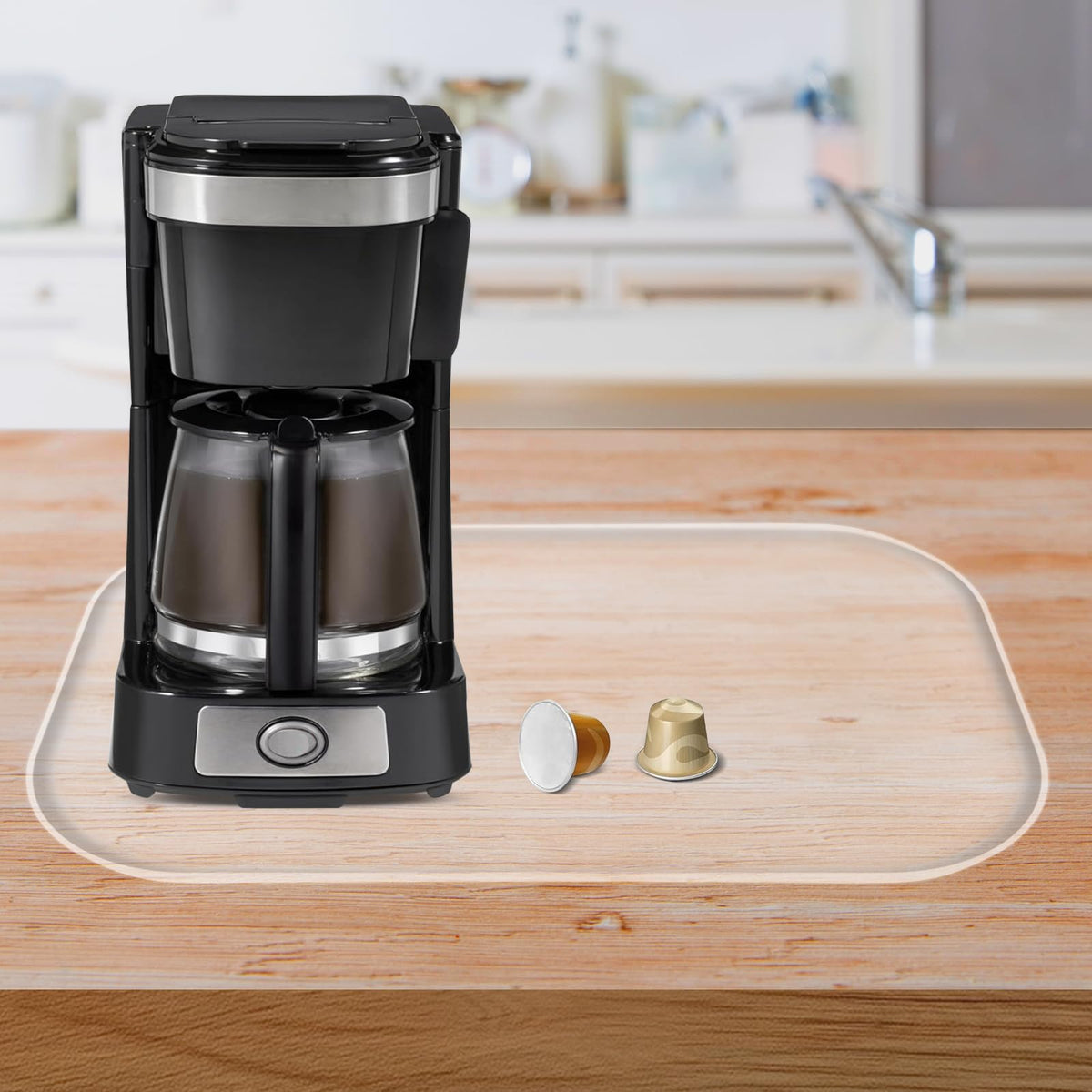 Silicone Coffee Maker Mat with Lip for Countertops 17.4''x10.6''Translucent