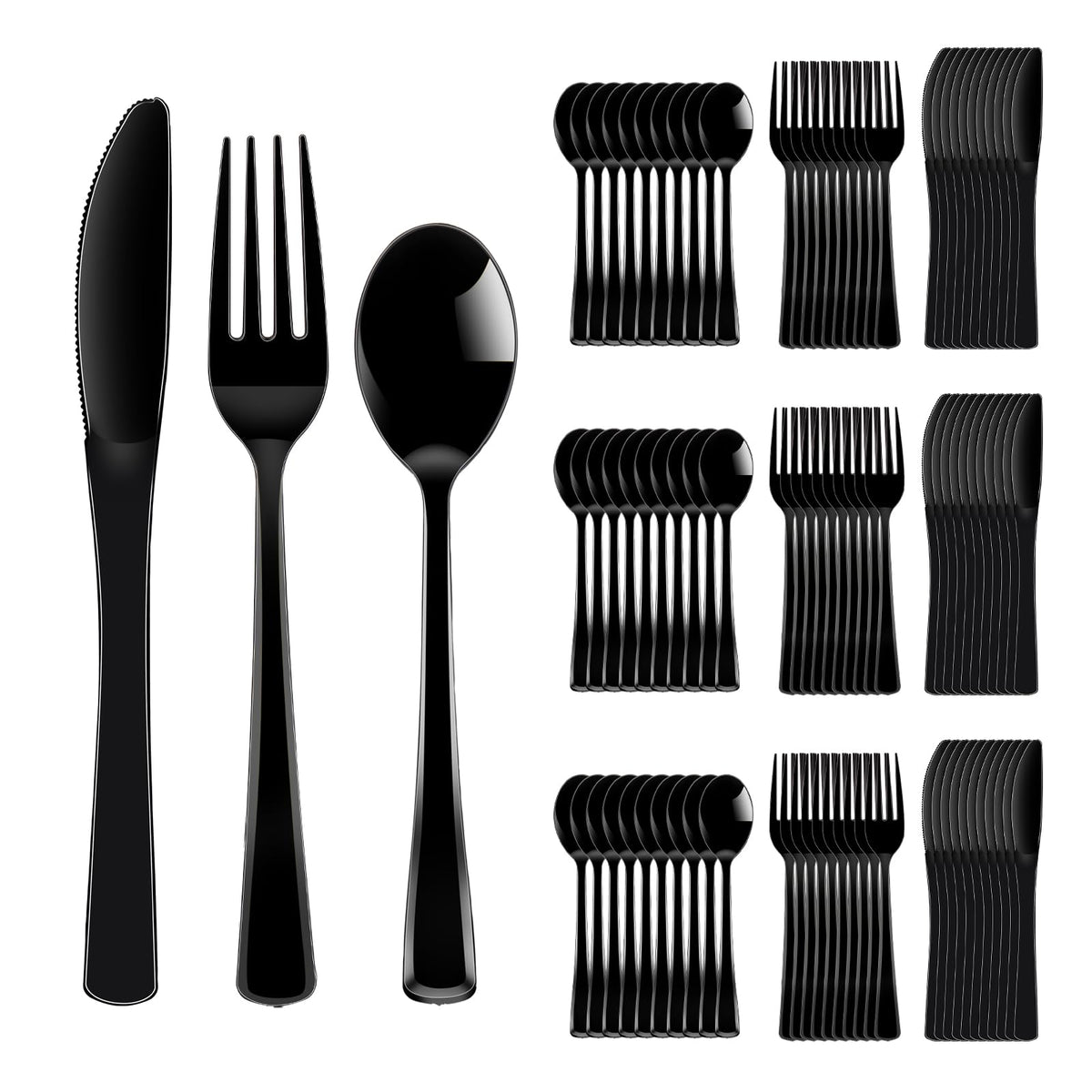 300 Pack Black Disposable Plastic Silverware Heavy Duty