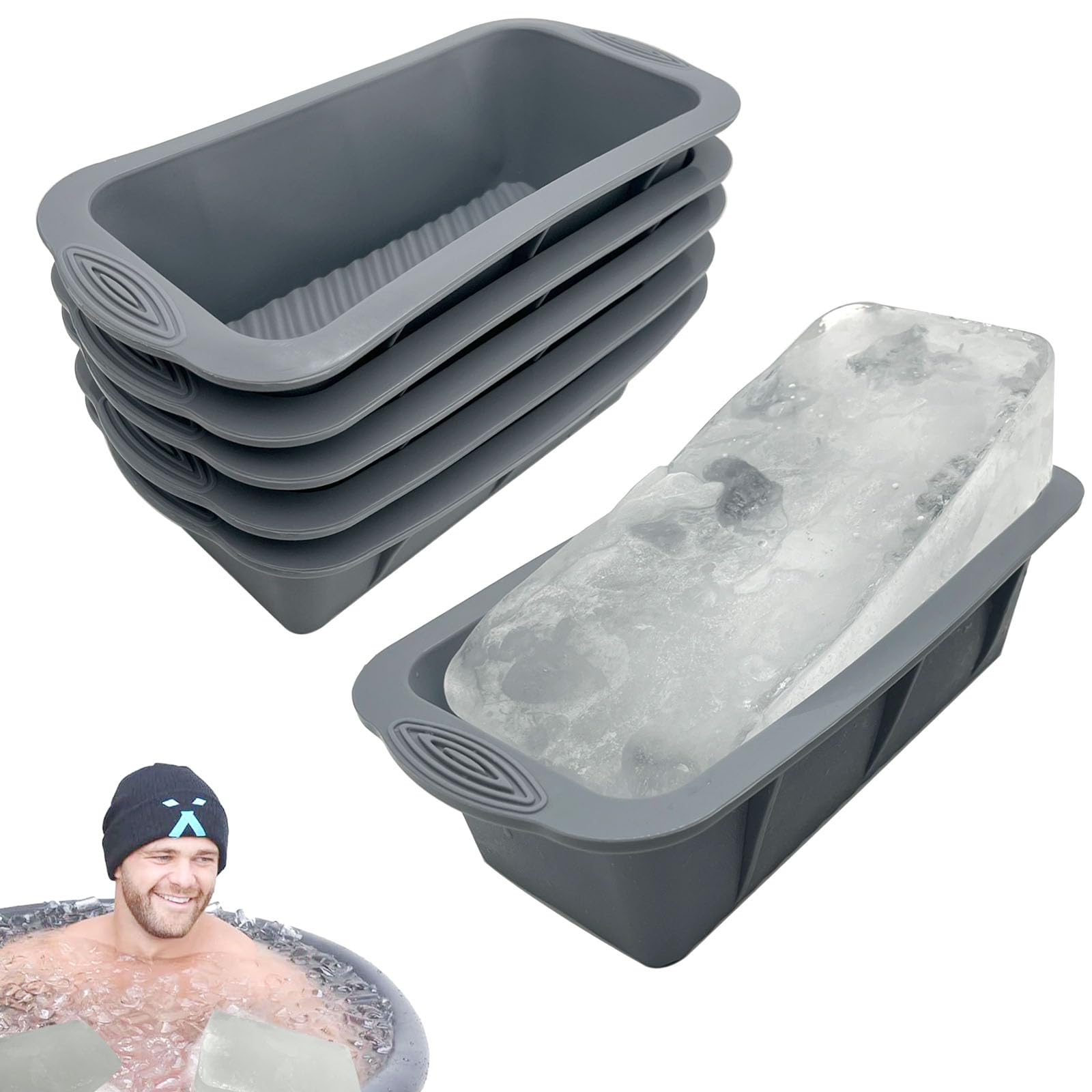 6Pcs Extra Large Ice Block Mold, YINOWON Large Silicone Ice Molds for Ice Bath, Large Ice Cube Molds for Cold Plunge Or Coolers, Ice Tray for Bath (6pcs Gray)
