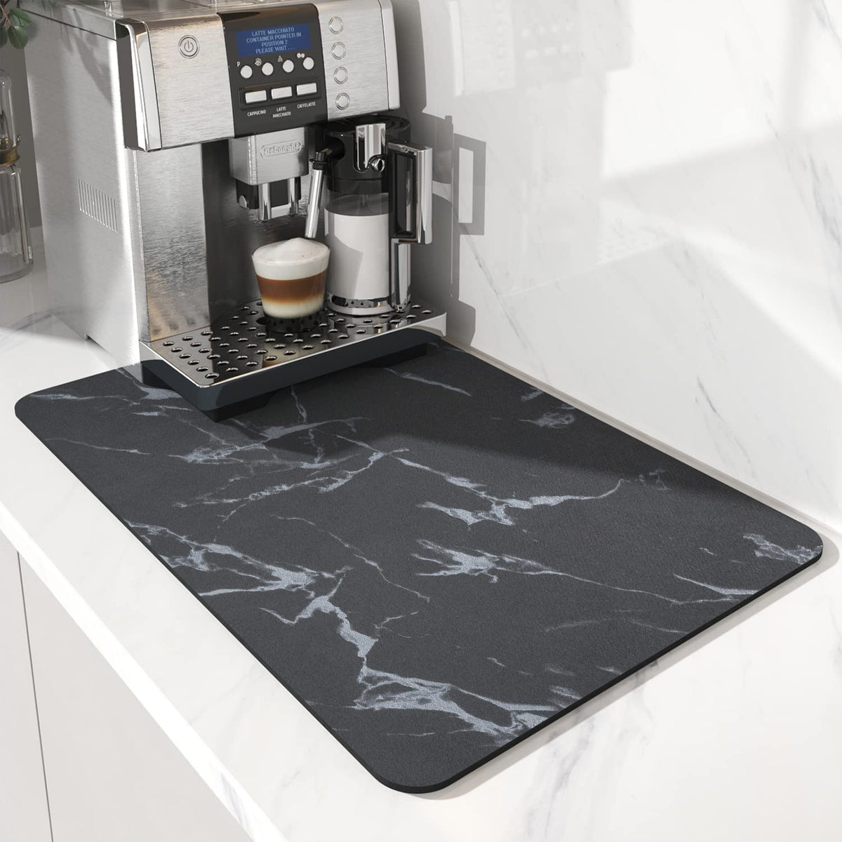 AMOAMI Coffee Mat Hide Stain Rubber Backed Absorbent Dish Drying Mat for Kitchen Counter - Fits Under Coffee Maker - KHAKI 16X24