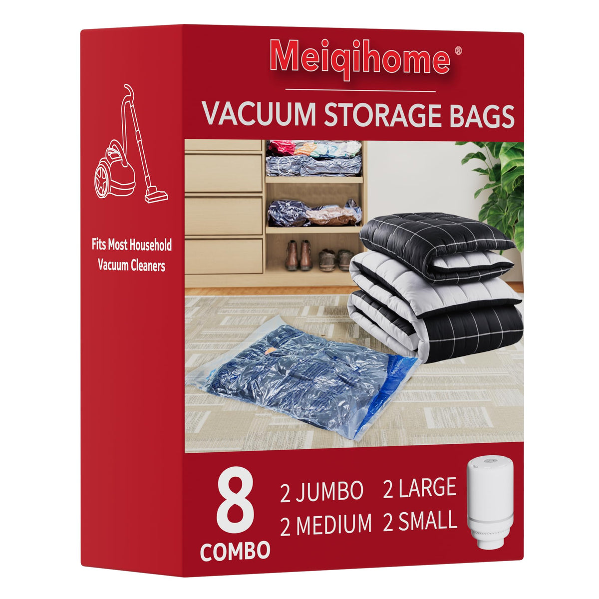Vacuum Seal Bags for Clothing Travel & Home Storage, travel vacuum bags with pump, Store Blankets, Comforters, Pillows, Seasonal Clothes Compactly,16 Pack With Electric Pump