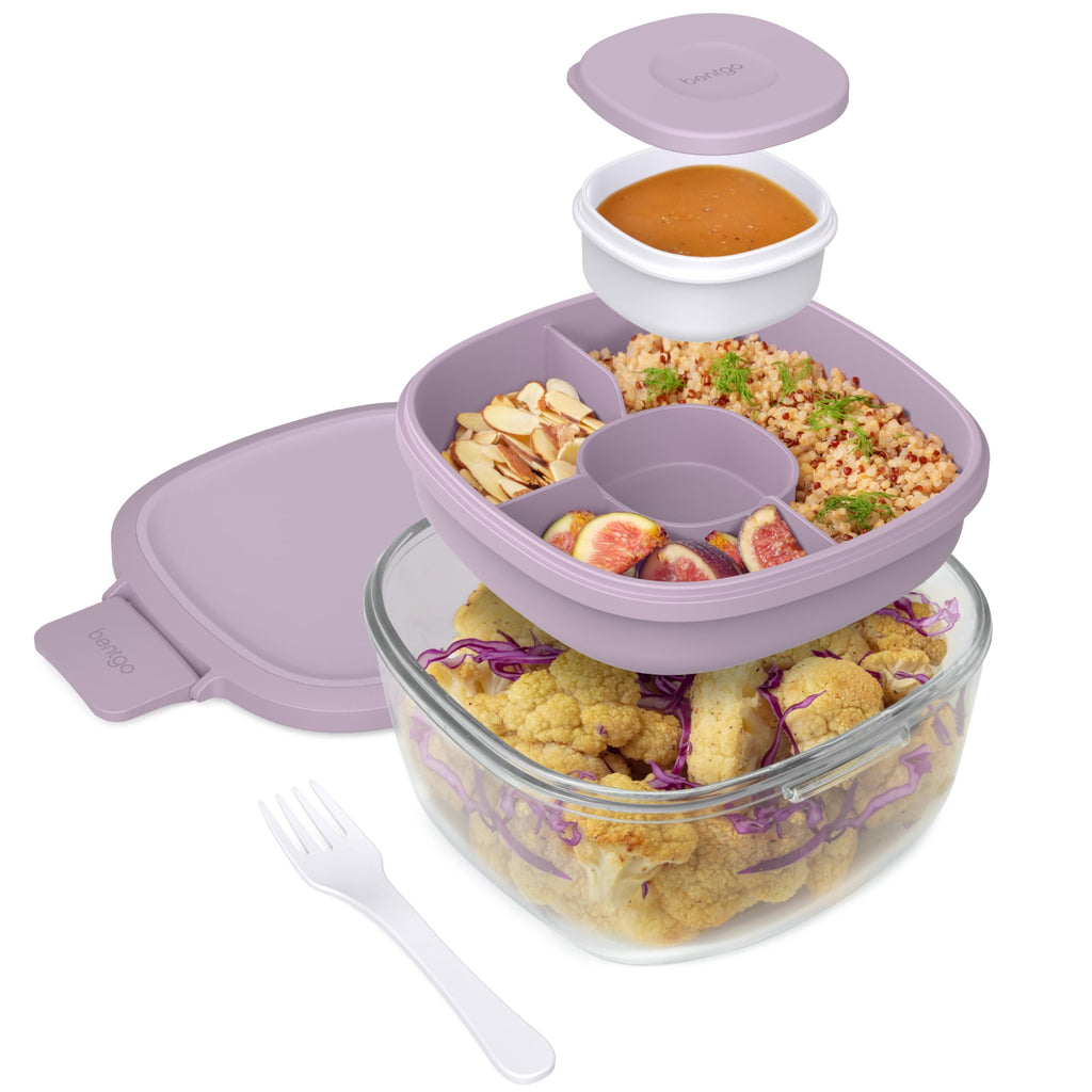 Bentgo Glass Salad Container with Airtight Lid & Leak-Proof Sauce Cup