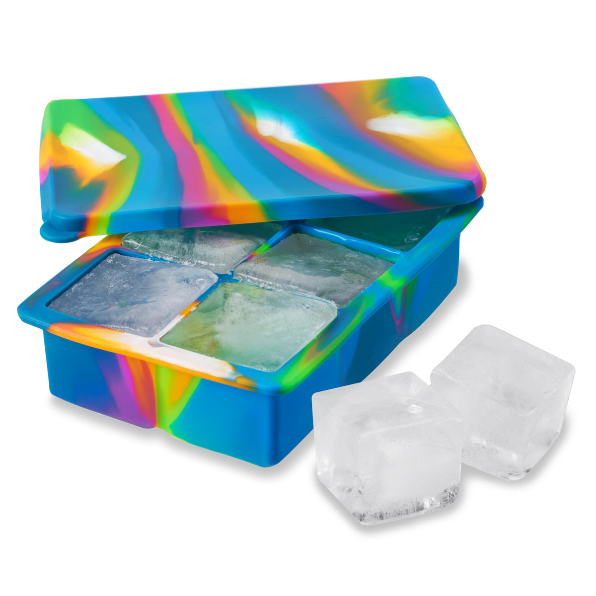 Host Ice Cube Tray with Lid, Makes 15 1.25" Cubes, Durable Silicone Trays, Perfect for Cocktails, Beverages, Mocktails, Iced Coffee, Tea, Infused Water, Kitchen Essentials, Set of 1, Blue Marble