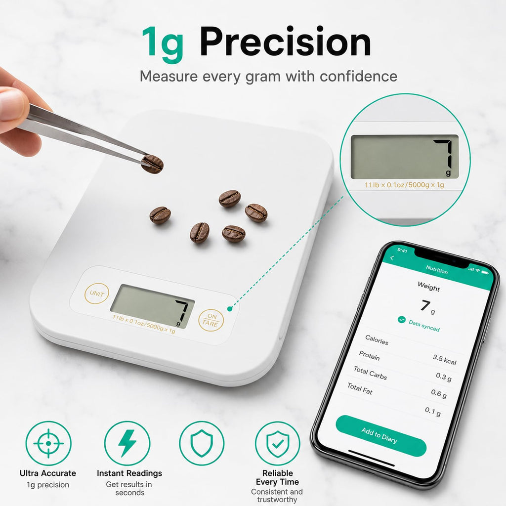 URAMAZ Smart Food Scale with Nutritional Calculator, Digital Kitchen Scale with Bluetooth App for Weight Loss, Food Weight Scale for Diet, Keto, Macro, Calories Counting, Tracking, 11lb