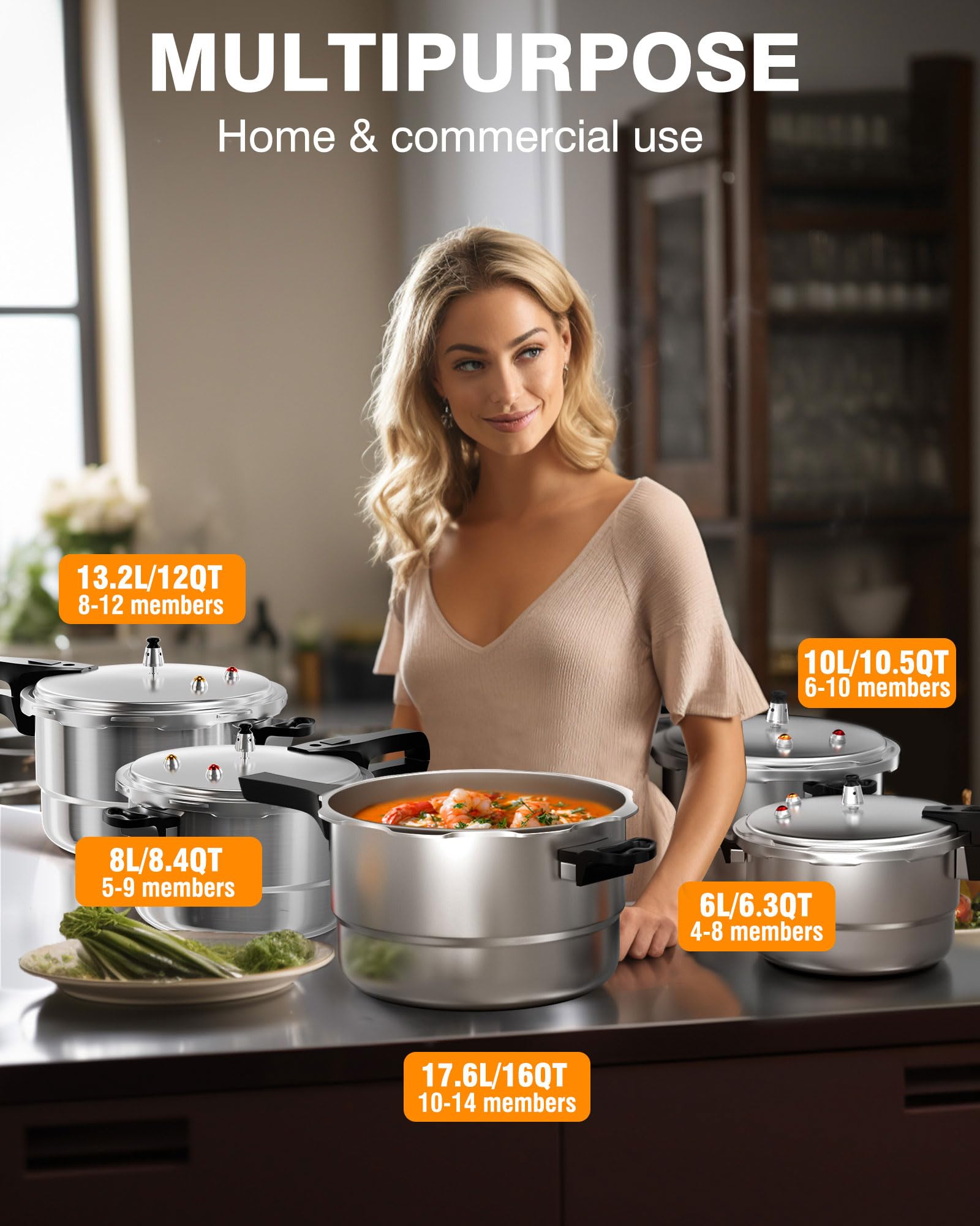 WantJoin 16Qt Aluminum Pressure Cooker w/Release Valve & Multiple Protective Devices,Pressure Canner Compatible with Gas & Induction Cooker,Canner Rack Included