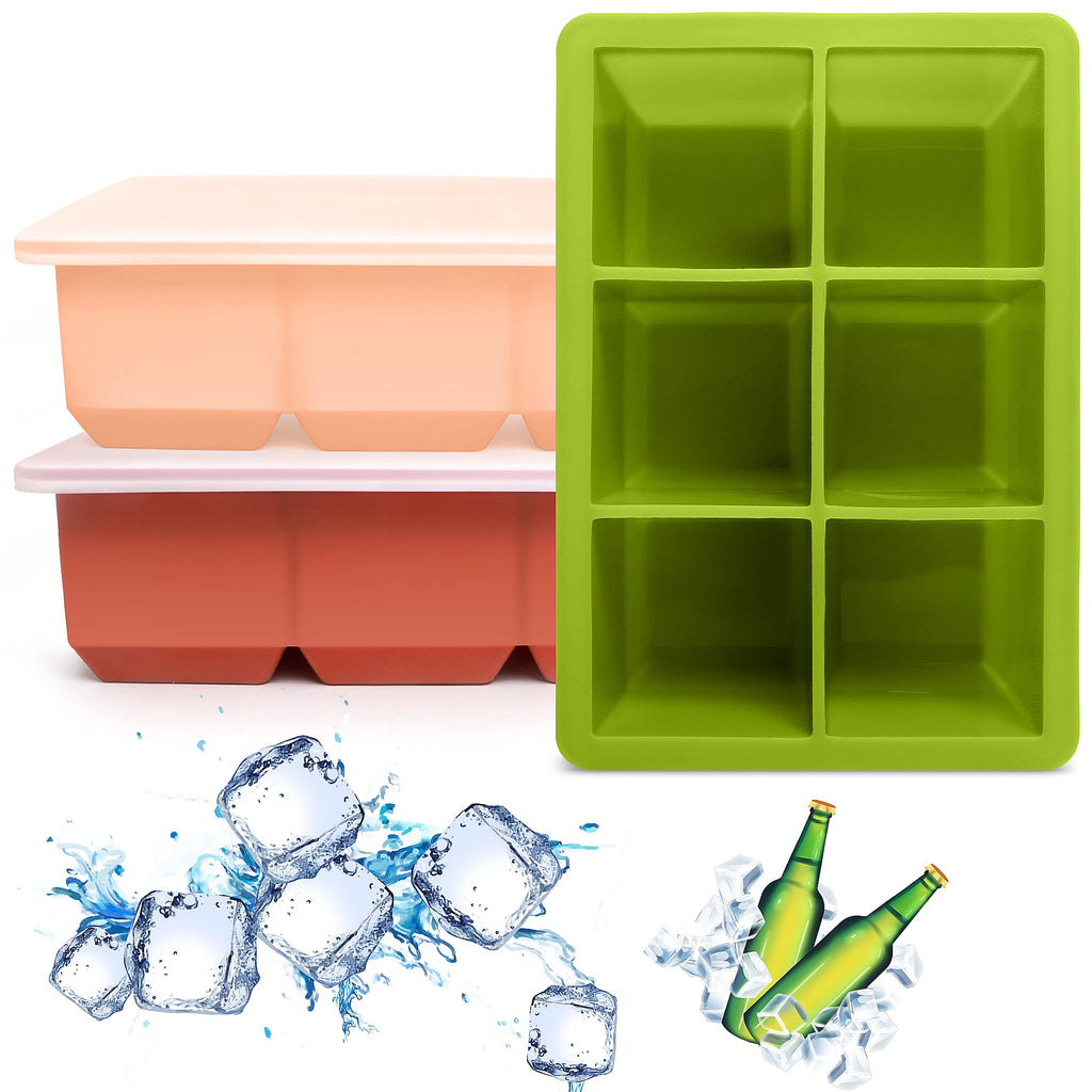 Excnorm Silicone Ice Cube Trays 3 Pack - Large Size Silicone Ice Cube Molds with Leak Proof Removable Lid Square Ice Cube Tray And BPA Free for Cocktail,Whiskey, Stackable Flexible Ice