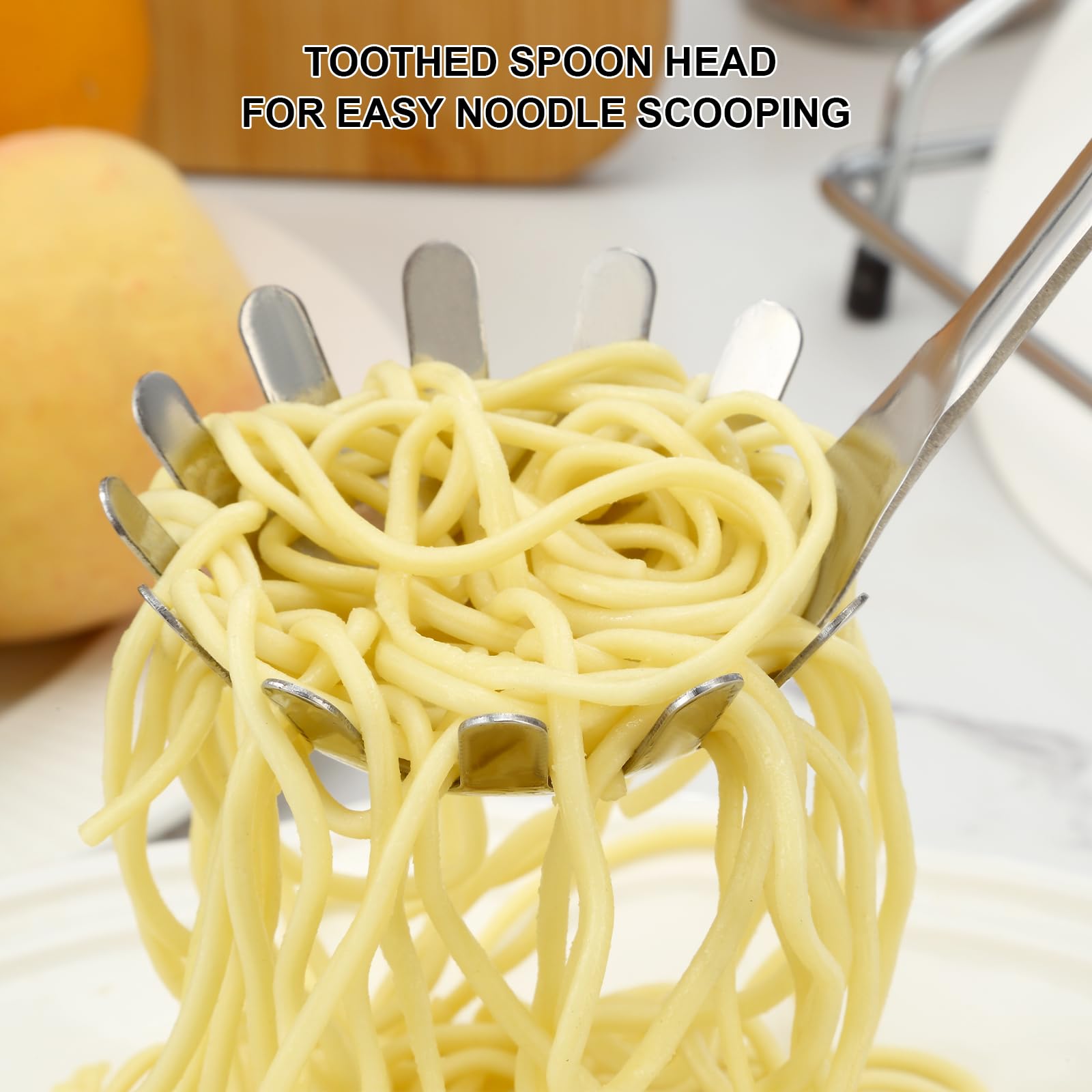 Pleafind Spaghetti Spoon, One-Piece Stainless Steel Pasta Spoon, 13-Inch Comfort Grip Design Pasta Scoop, Spaghetti Strainer with Teeth, Silver Pasta Server Utensil