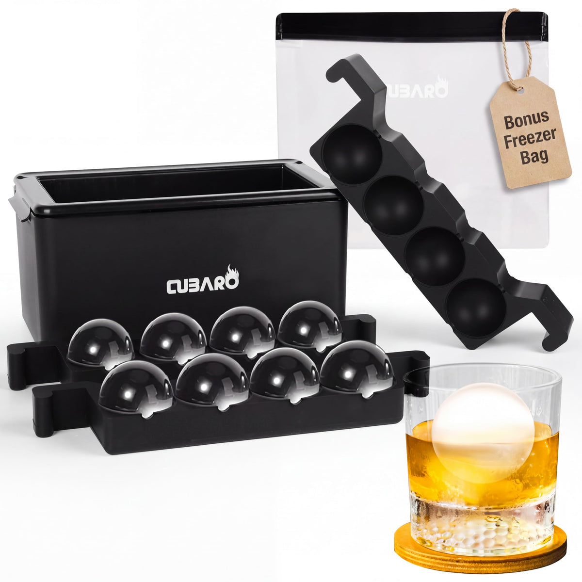Clear Ice Ball Maker - Round Ice Cube Mold, 8 Spheres, 2-Inch by CUBARO