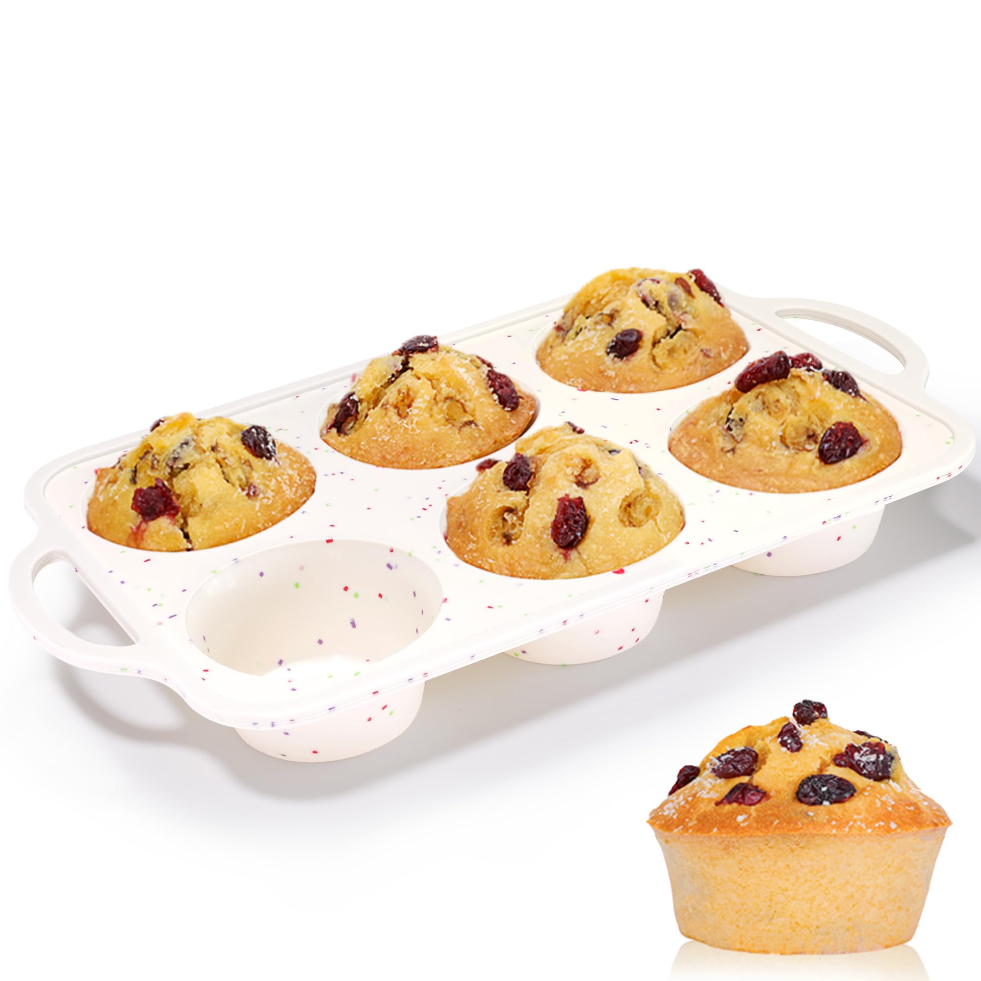 Jumbo Muffin Pan, Metal Reinforced Frame 3.5 inch Large Silicone Cupcake Pan 6 cups Large Muffin Pan with Handle Nonstick Jumbo Muffin Tin for Baking Giant Homemade Muffins, Cupcakes, Frittatas